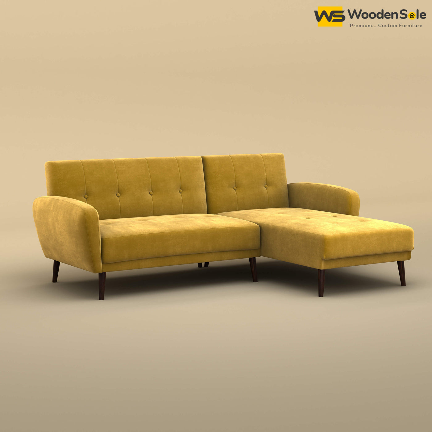 Daisy L Shape Sofa (Velvet, Mustard Yellow)