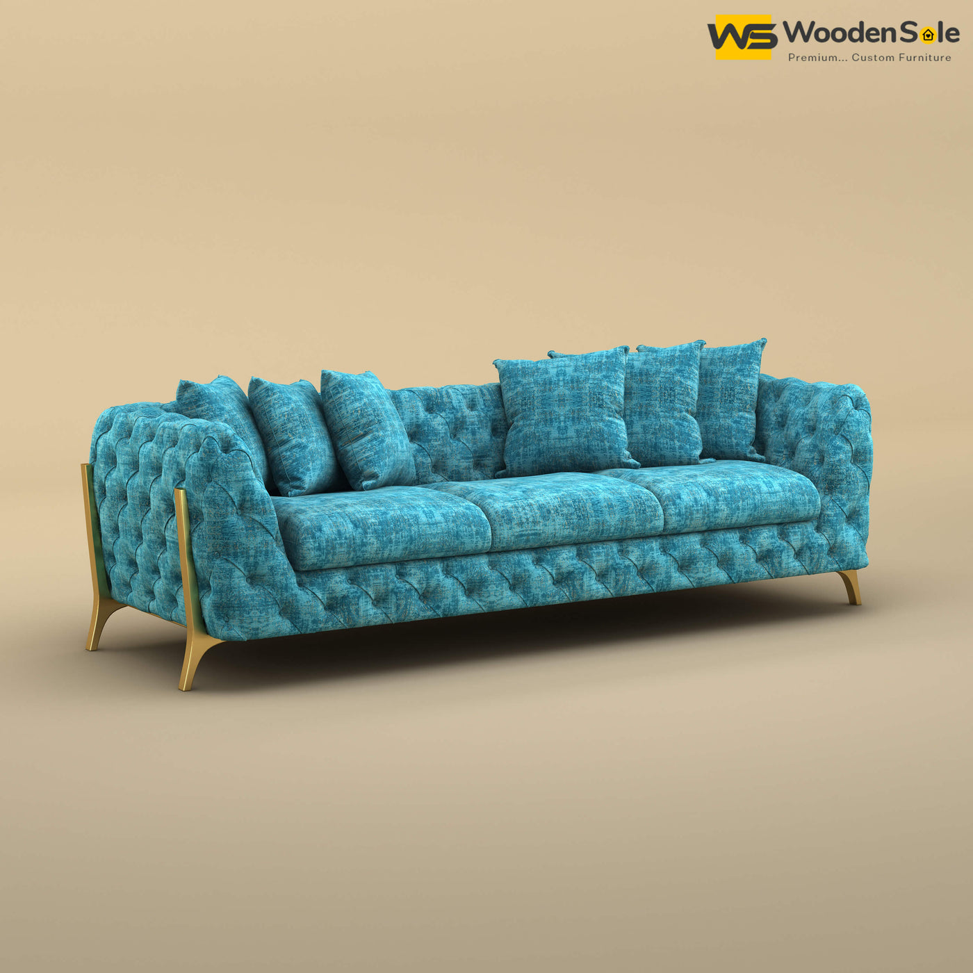 Adhira 3 Seater Premium Sofa (Cotton, Teal Blue)