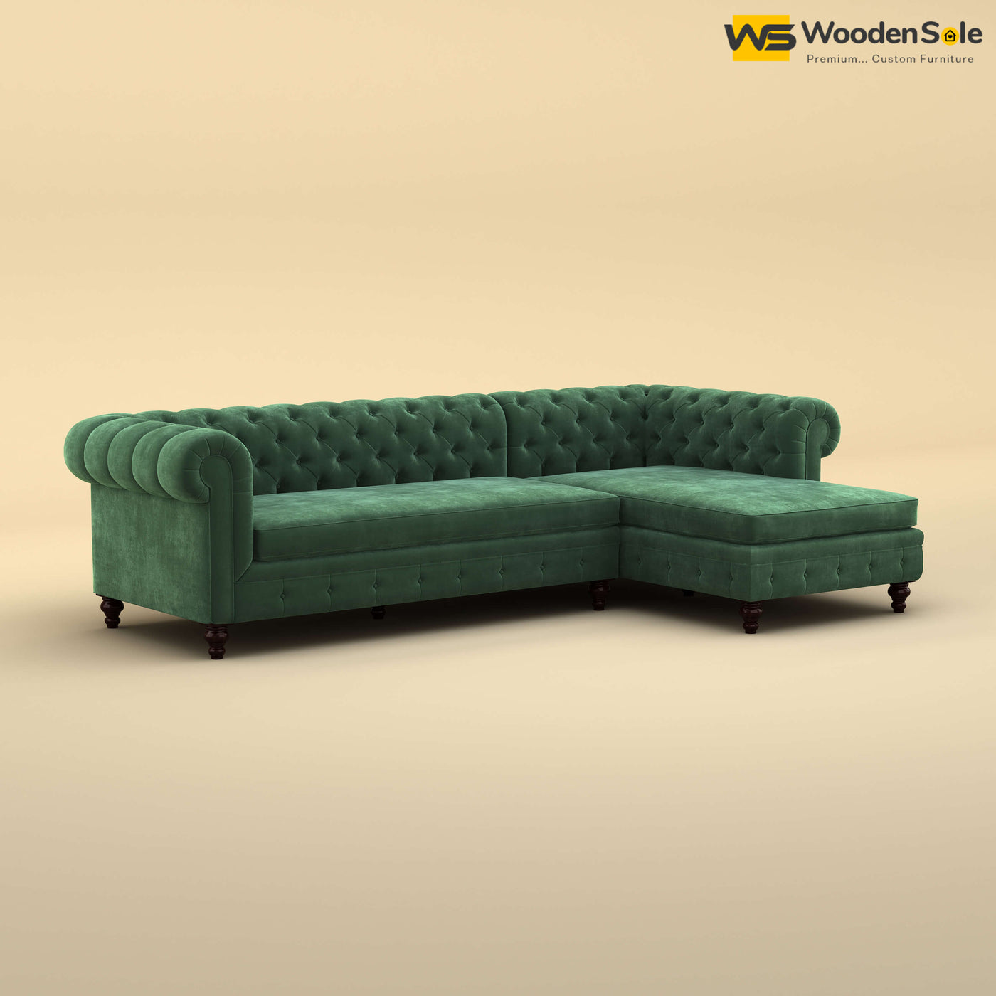 Maharaja L Shaped Sofa (Velvet, Forest Green)