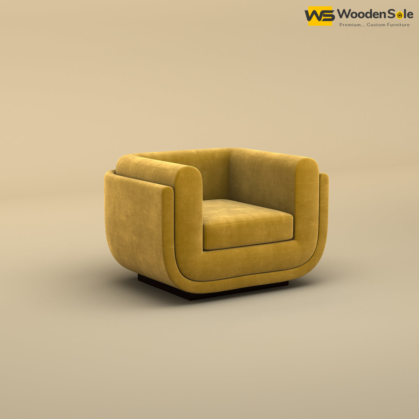 Vedant 1 Seater Fabric Sofa (Velvet, Mustard Yellow)