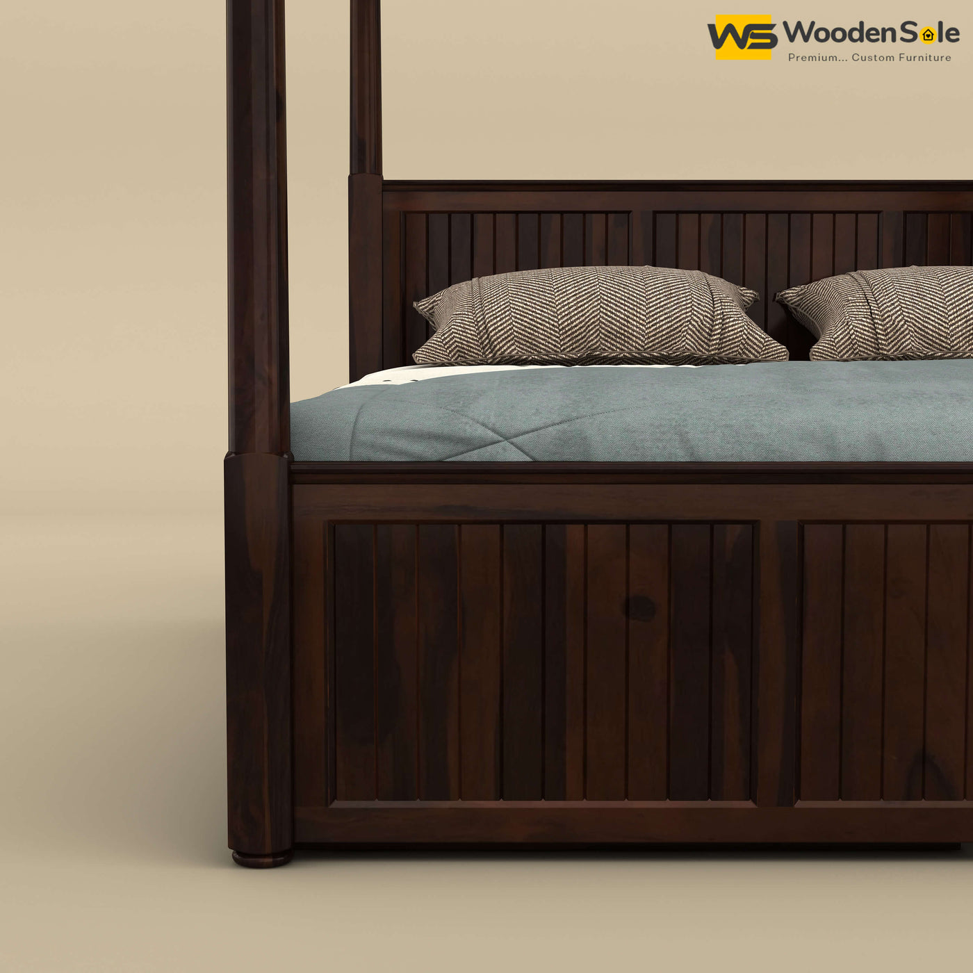 Angelo Poster Bed with Drawer (King Size, Walnut Finish)