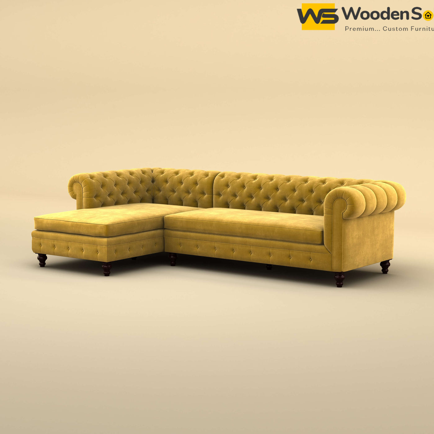 Maharaja L Shaped Sofa (Velvet, Mustard Yellow)