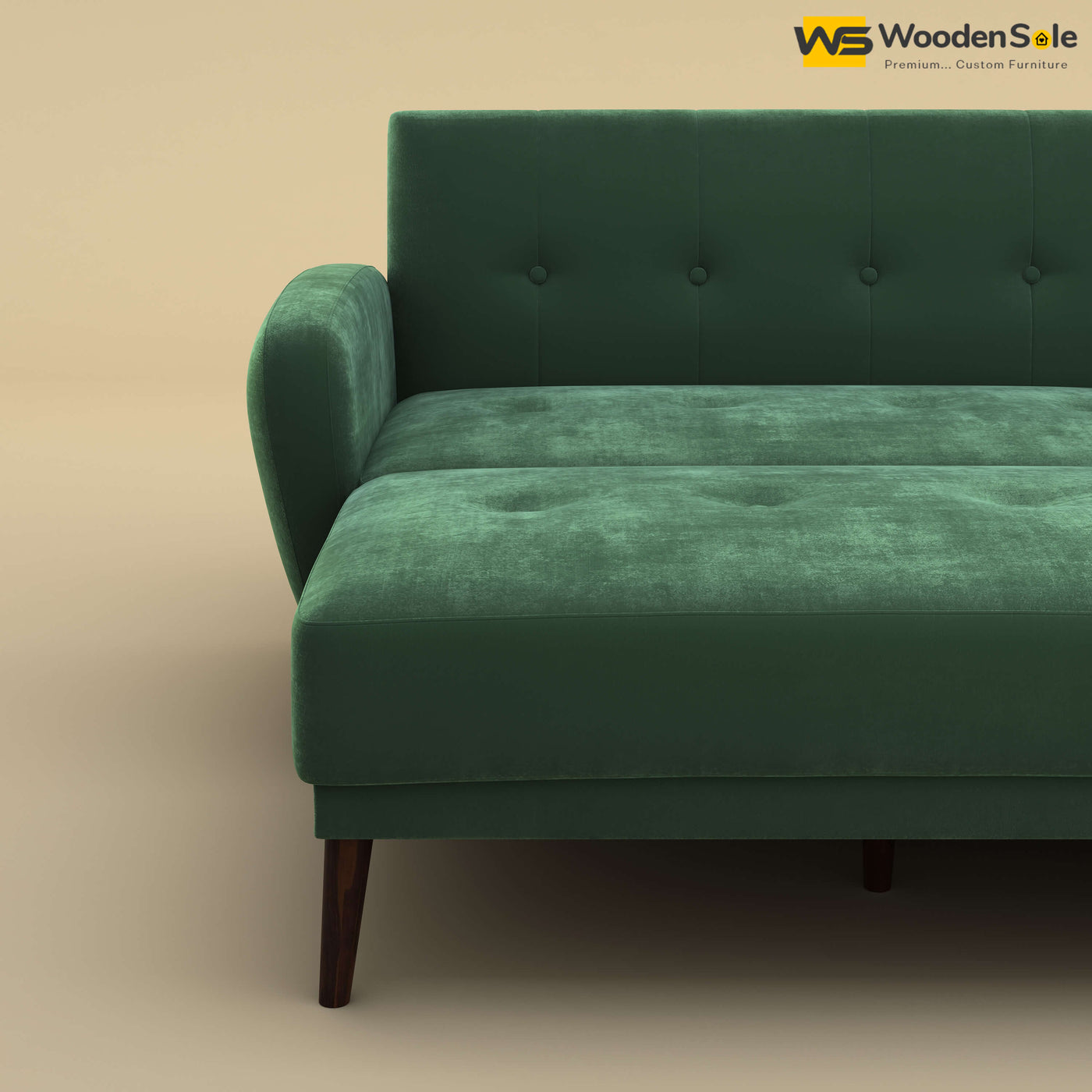 Daisy L Shape Sofa Cum Bed (Velvet, Forest Green)