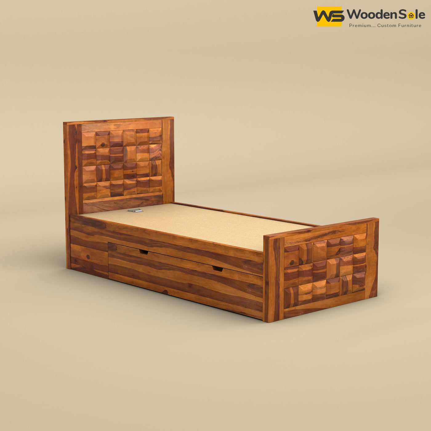 Diamond Drawer Storage Bed (Single, Honey Finish)