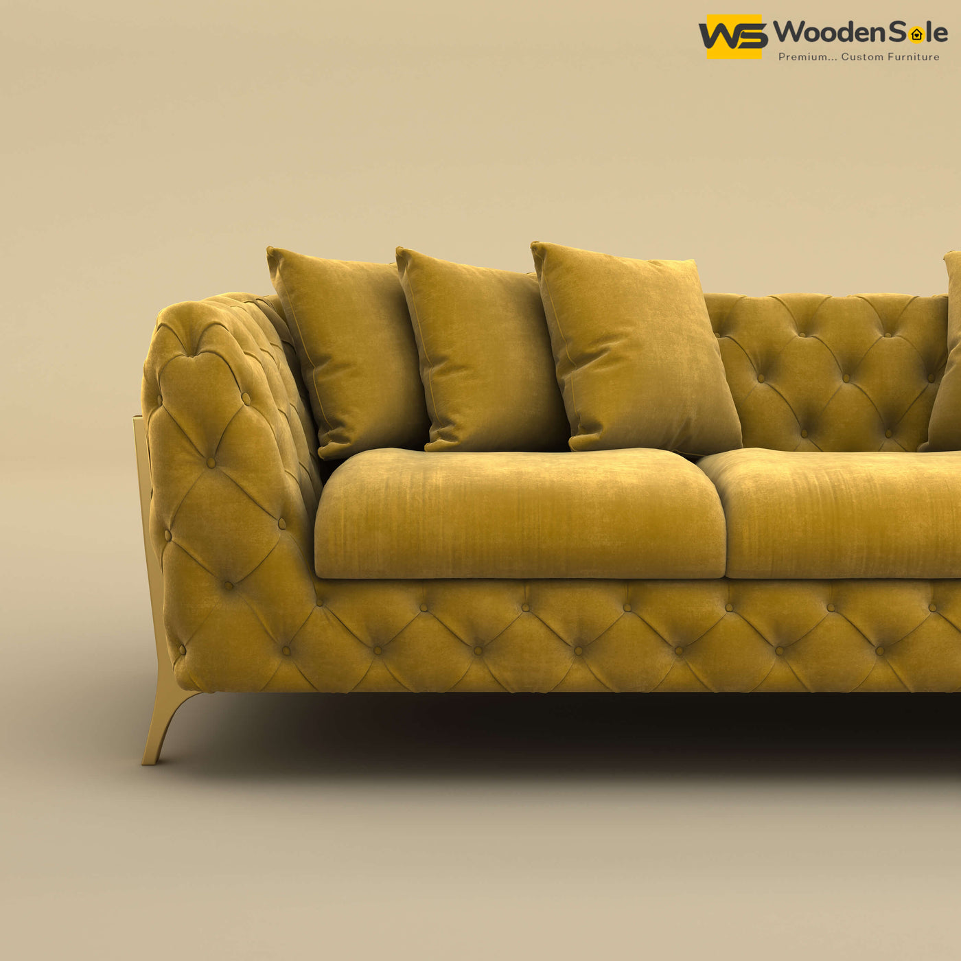 Adhira 3 Seater Premium Sofa (Velvet, Mustard Yellow)