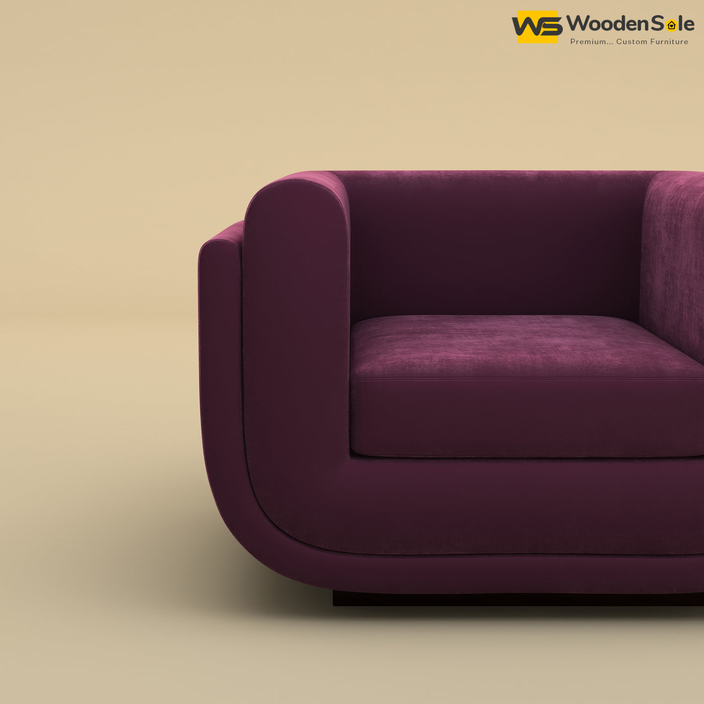 Vedant 1 Seater Fabric Sofa (Velvet, Dark Purple)