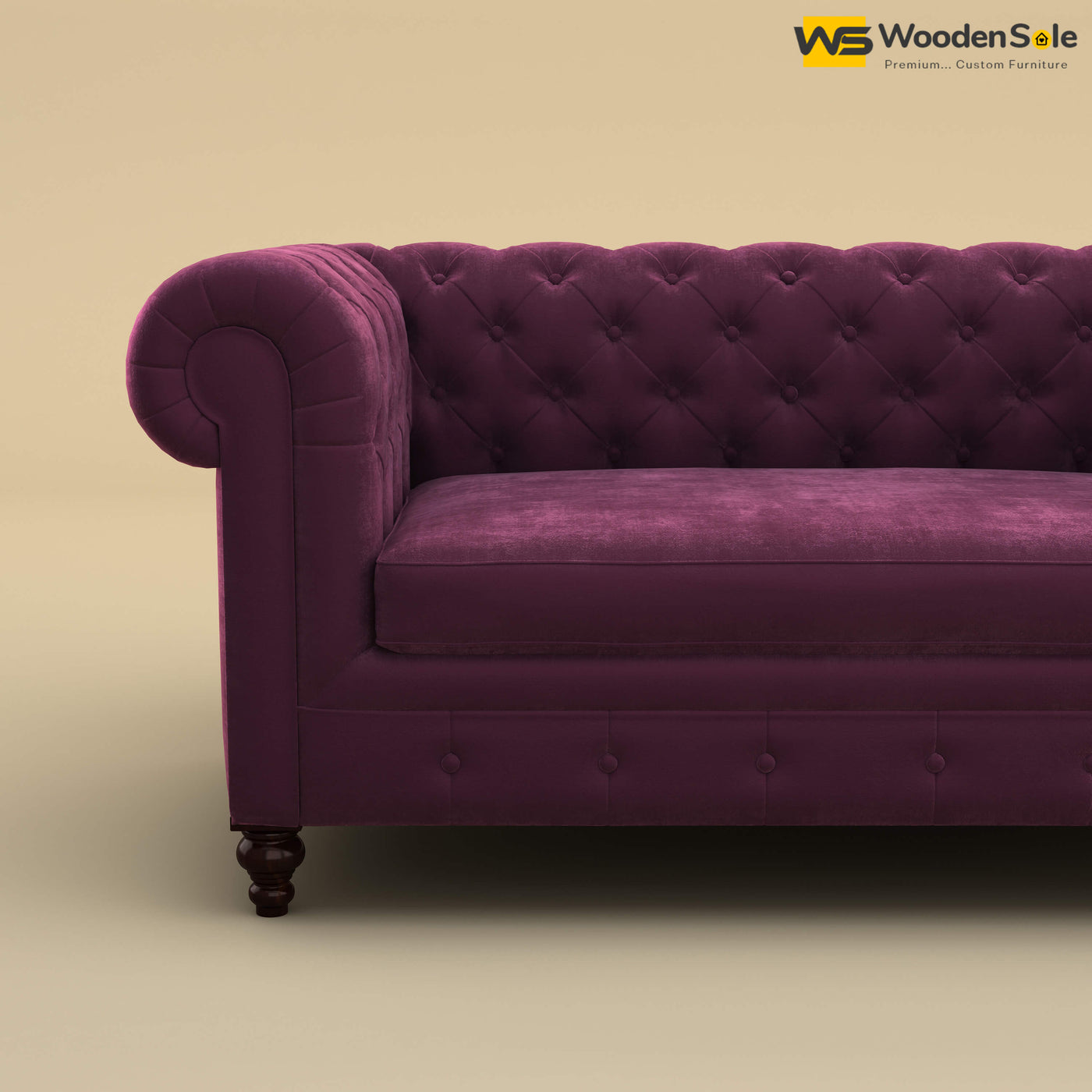 Maharaja Fabric 2 Seater Sofa (Velvet, Dark Purple)