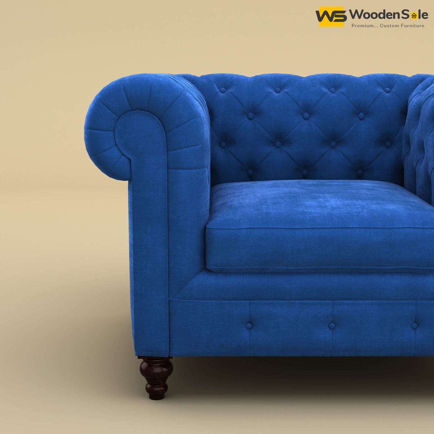Maharaja Fabric 1 Seater Sofa (Velvet, Royal Blue)