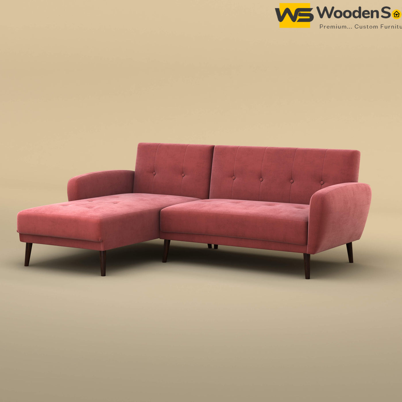 Daisy L Shape Sofa (Velvet, Pink)