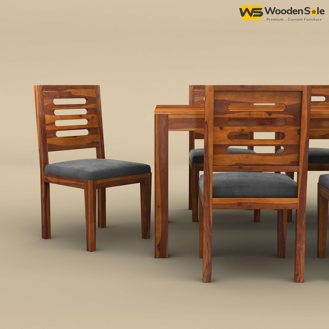 Sheesham Wood 6 Seater Dining Set with Upholstery Chair (Honey Finish)