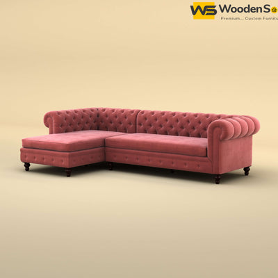 Maharaja L Shaped Sofa (Velvet, Pink)