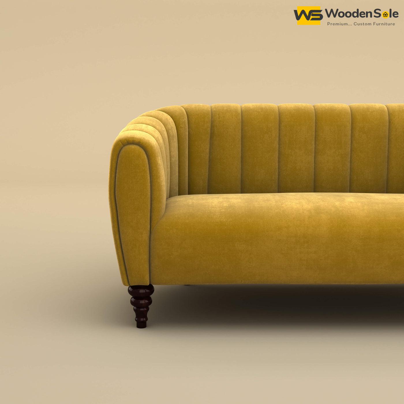 Amaya Two Seater Fabric Sofa (Velvet, Mustard Yellow)
