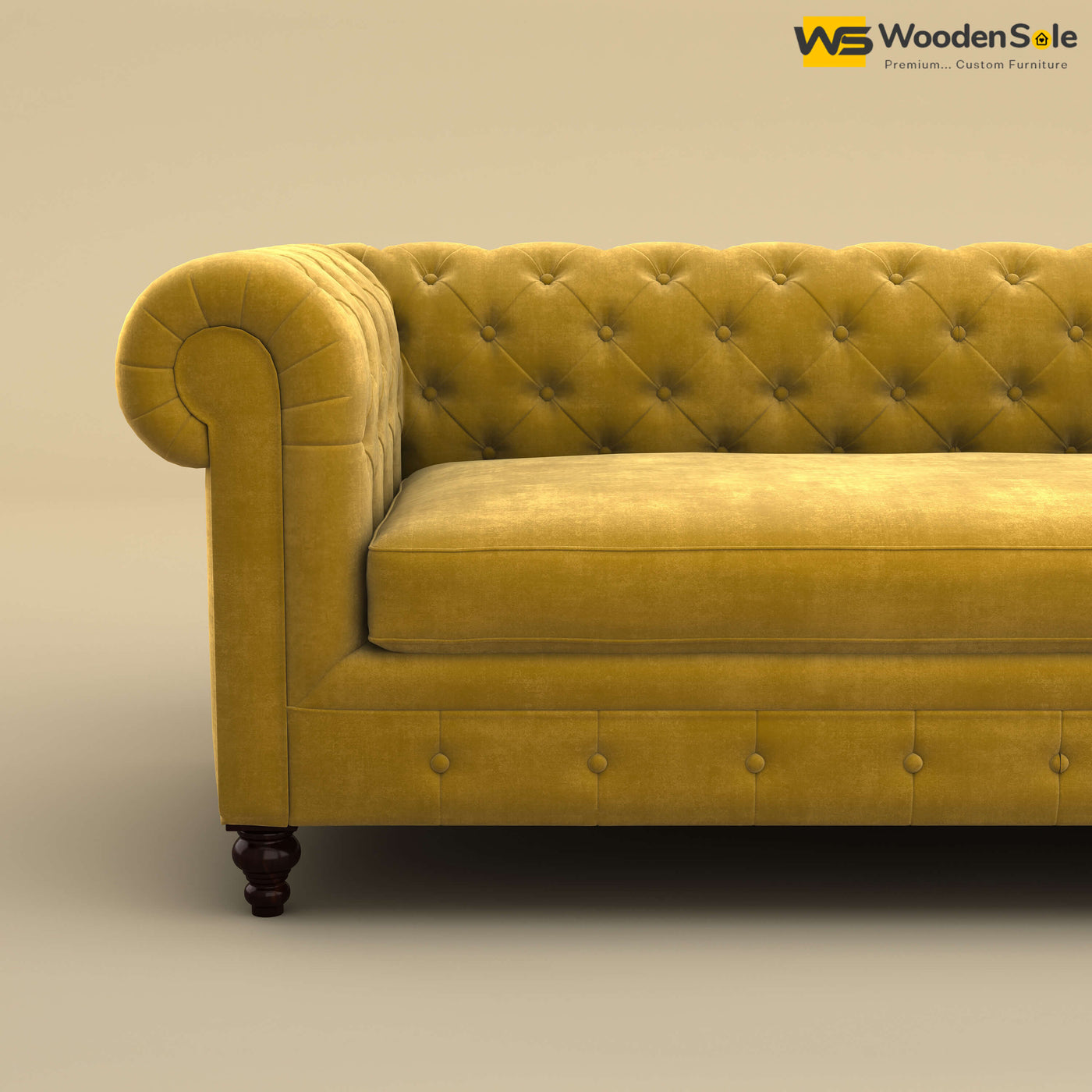 Maharaja Fabric 3 Seater Sofa (Velvet, Mustard Yellow)