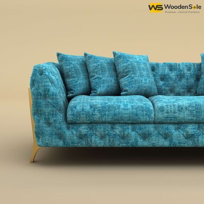 Adhira 3 Seater Premium Sofa (Cotton, Teal Blue)