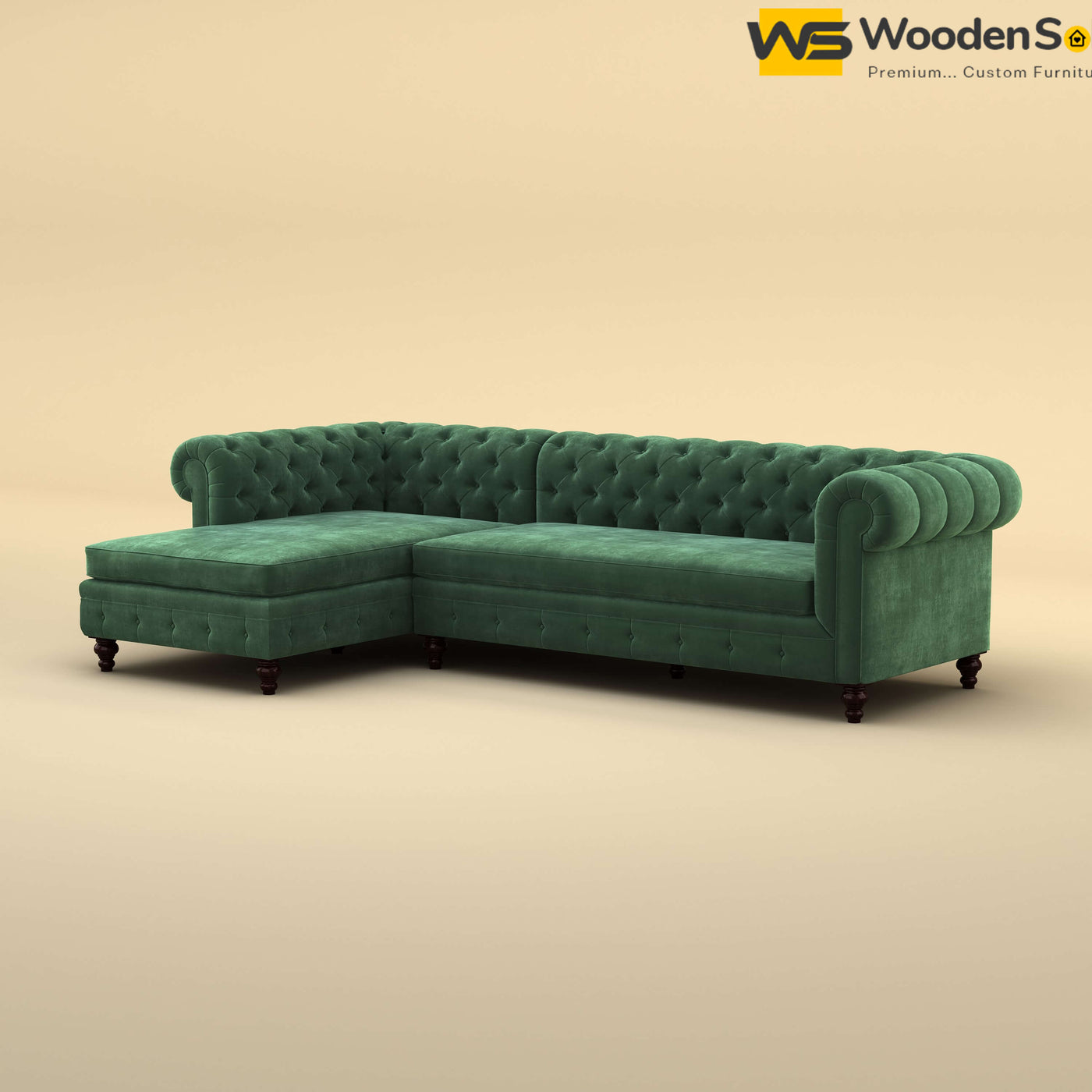 Maharaja L Shaped Sofa (Velvet, Forest Green)