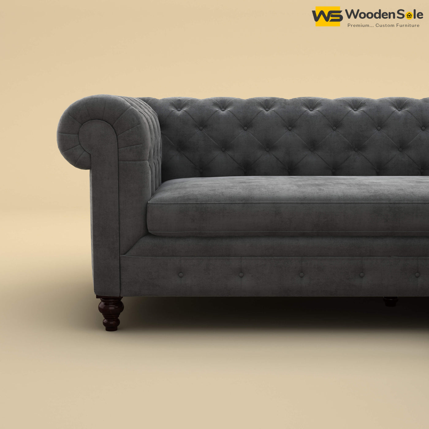 Maharaja Corner Sofa (Velvet, Charcoal Gray)