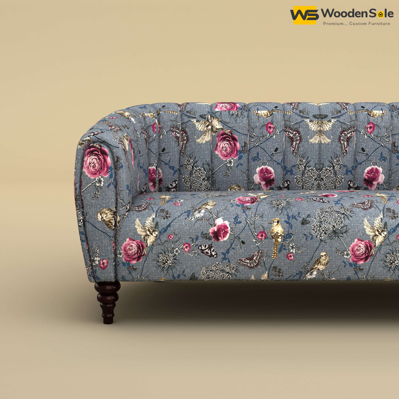 Amaya Three Seater Fabric Sofa (Cotton, Floral Printed)