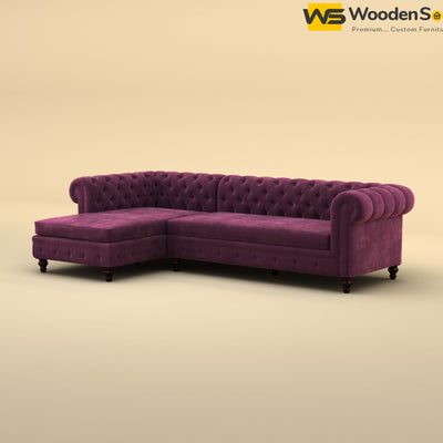 Maharaja L Shaped Sofa (Velvet, Dark Purple)