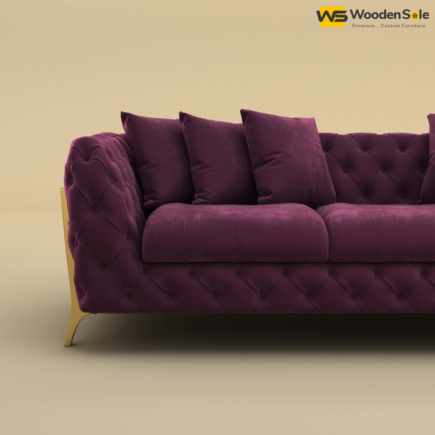 Adhira 3 Seater Premium Sofa (Velvet, Dark Purple)