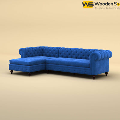 Maharaja L Shaped Sofa (Velvet, Royal Blue)