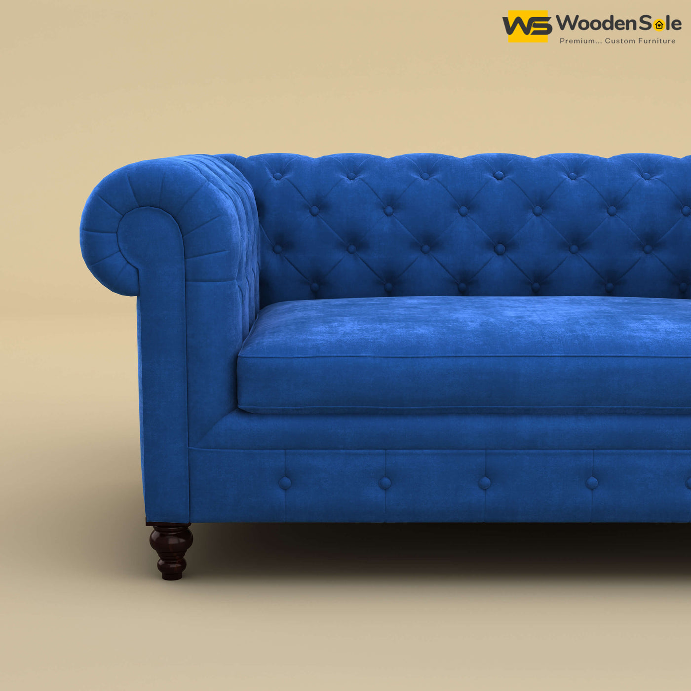 Maharaja Fabric 2 Seater Sofa (Velvet, Royal Blue)