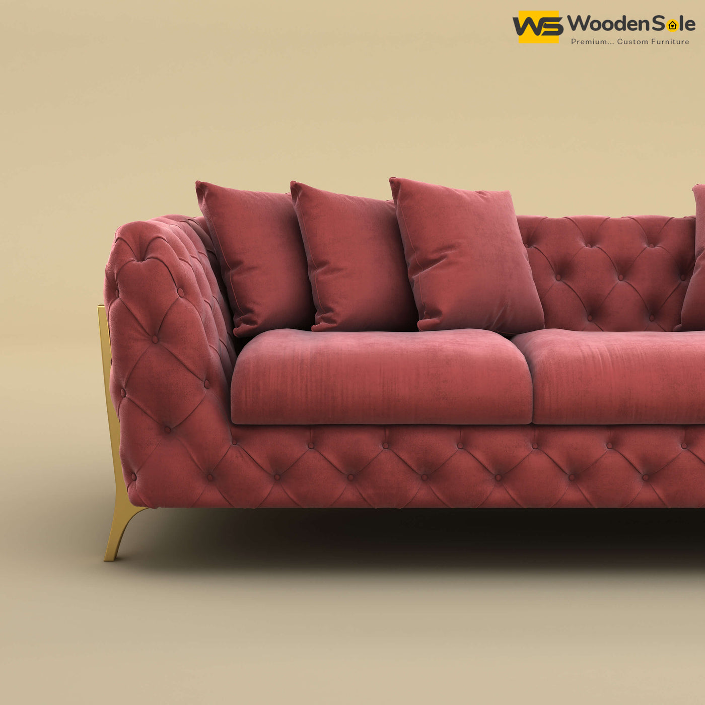 Adhira 3 Seater Premium Sofa (Velvet, Pink)