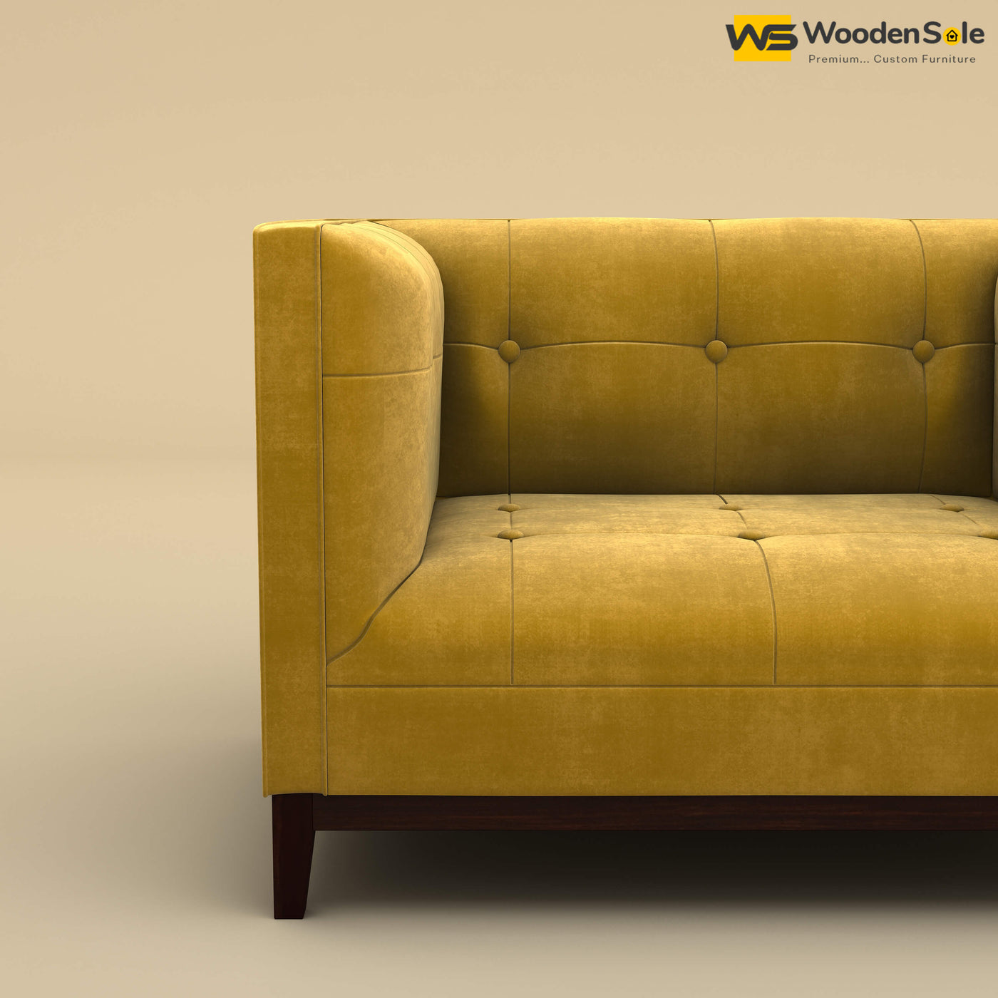 Loren One Seater Fabric Sofa (Velvet, Mustard Yellow)