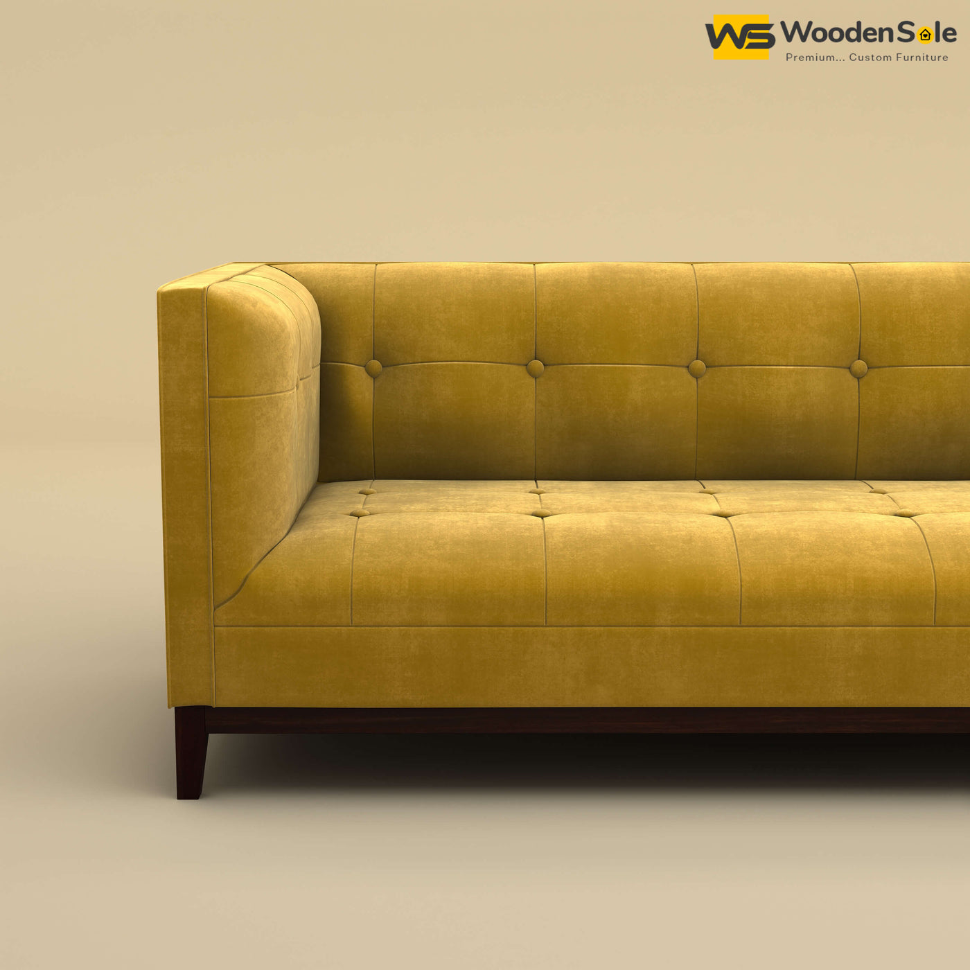 Loren Three Seater Fabric Sofa (Velvet, Mustard Yellow)