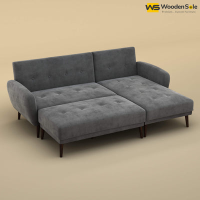 Daisy L Shape Sofa Cum Bed (Velvet, Charcoal Gray)