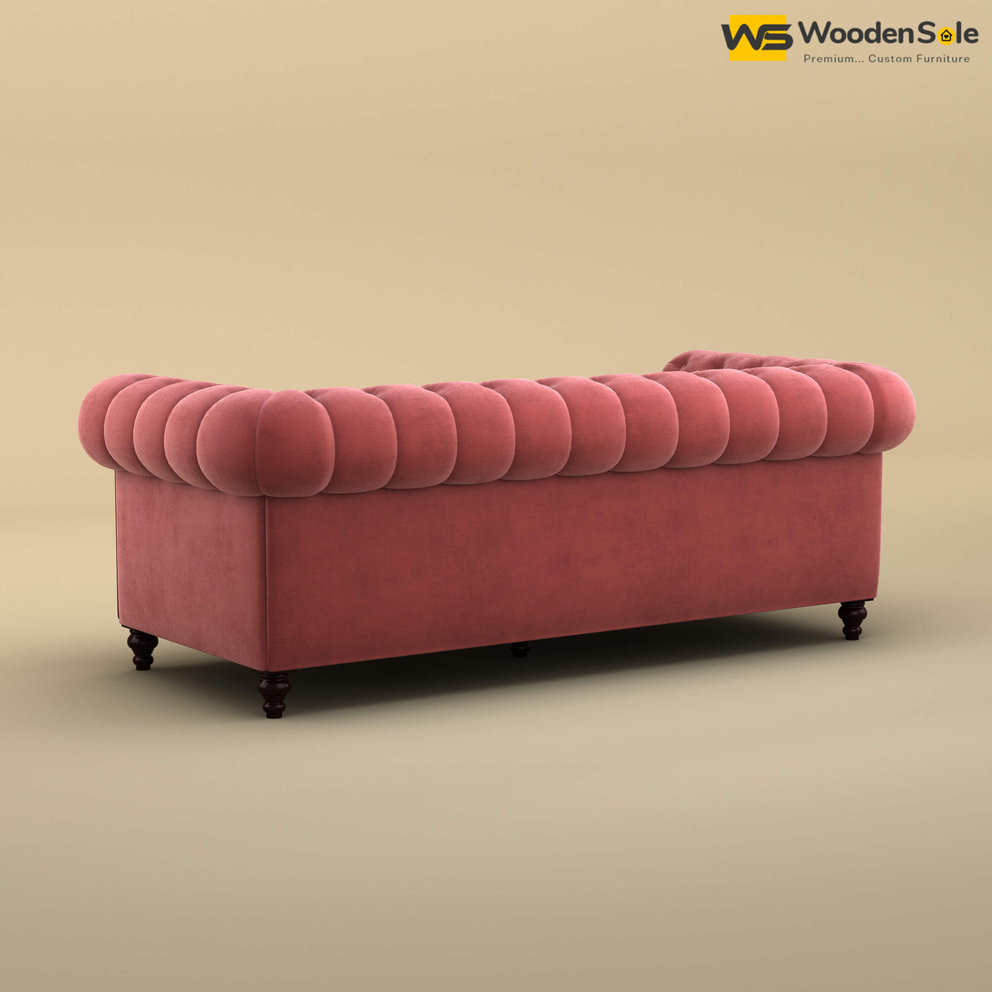 Maharaja Fabric 3 Seater Sofa (Velvet, Pink)