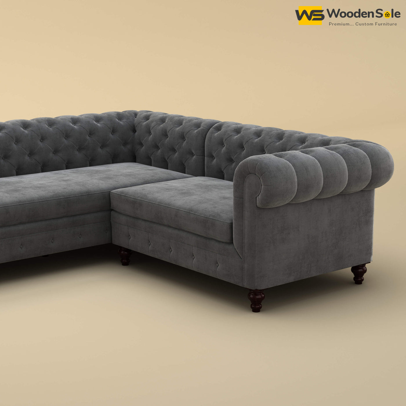 Maharaja Corner Sofa (Velvet, Charcoal Gray)