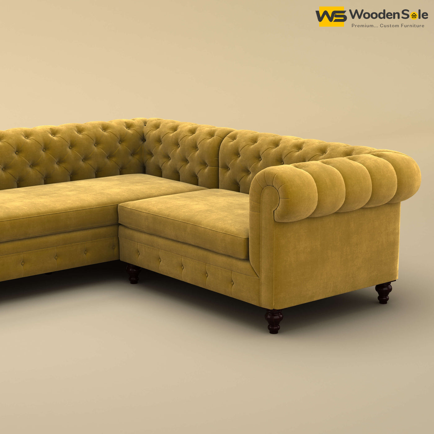 Maharaja Corner Sofa (Velvet, Mustard Yellow)