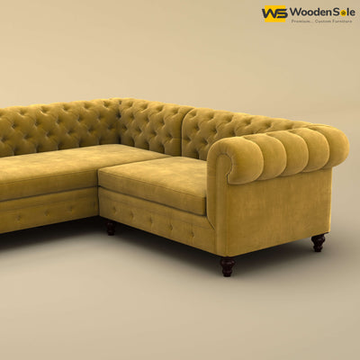 Maharaja Corner Sofa (Velvet, Mustard Yellow)