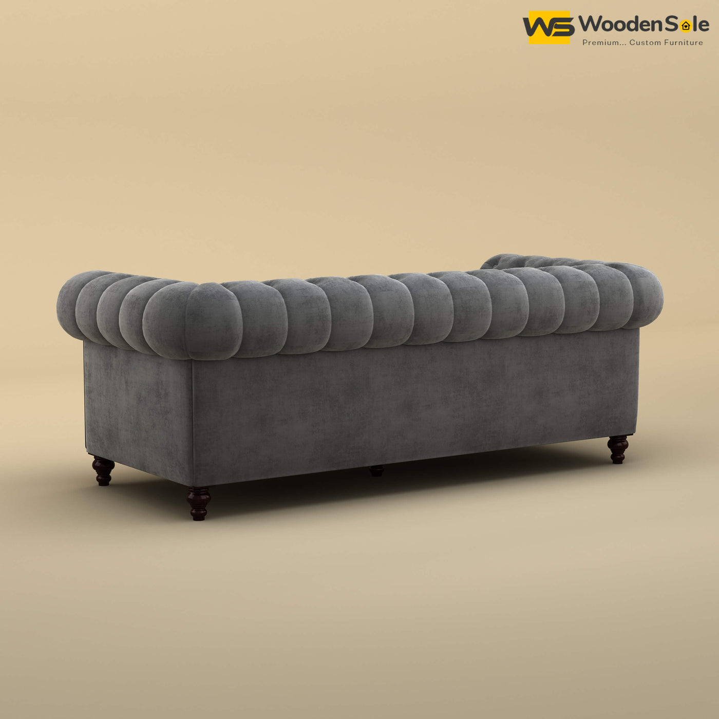 Maharaja Fabric 3 Seater Sofa (Velvet, Charcoal Gray)