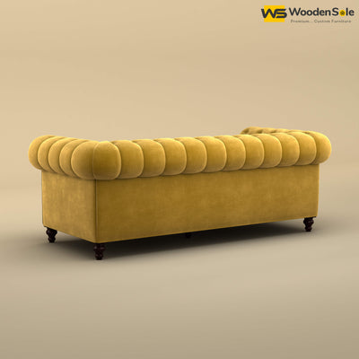 Maharaja Fabric 3 Seater Sofa (Velvet, Mustard Yellow)