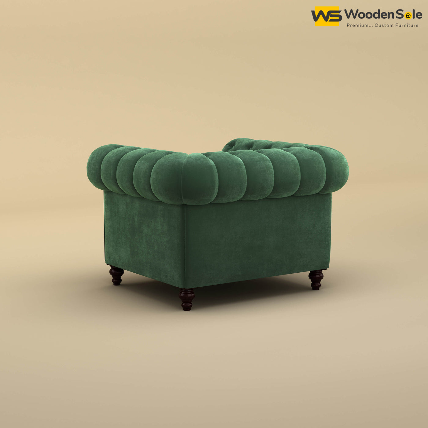 Maharaja Fabric 1 Seater Sofa (Velvet, Forest Green)