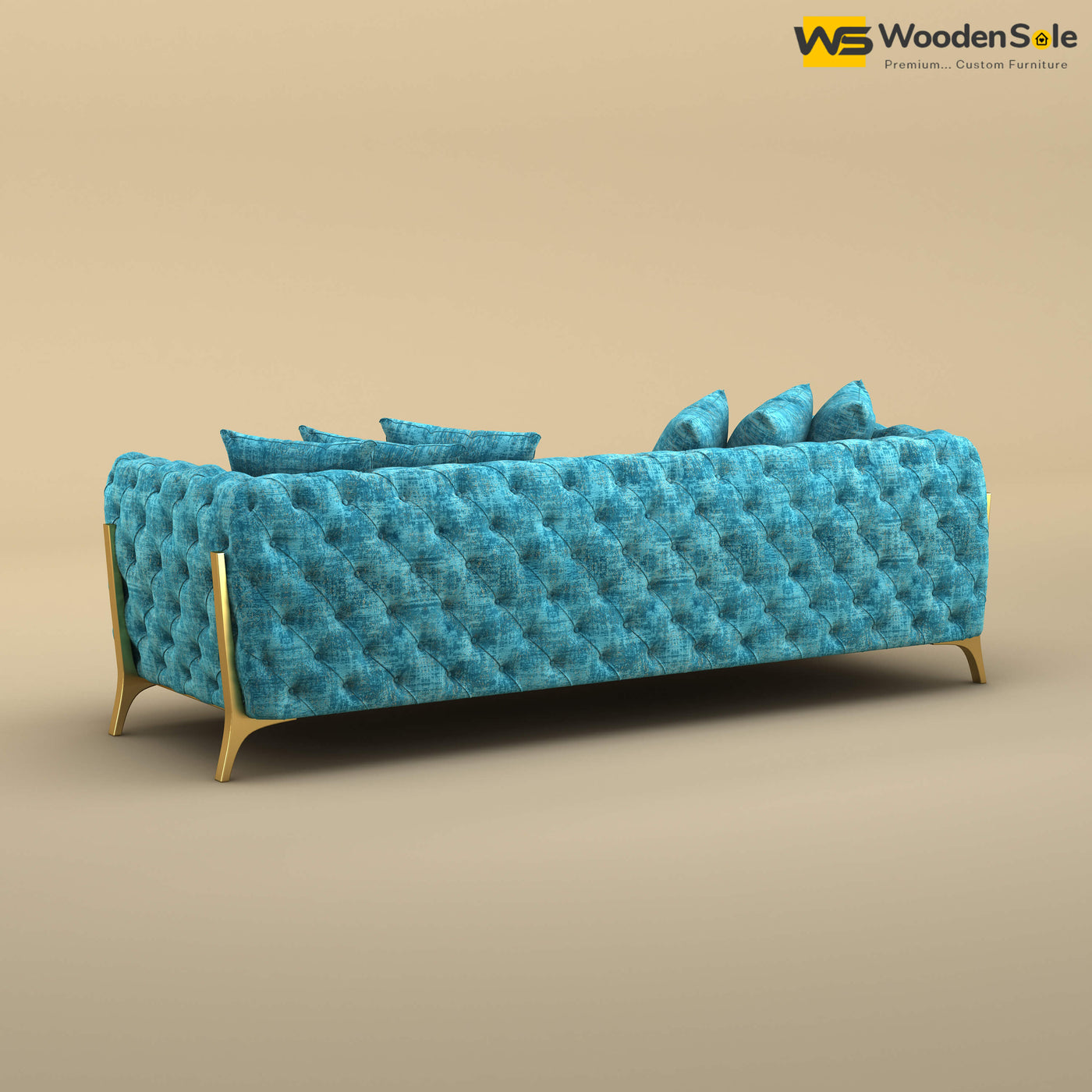 Adhira 3 Seater Premium Sofa (Cotton, Teal Blue)