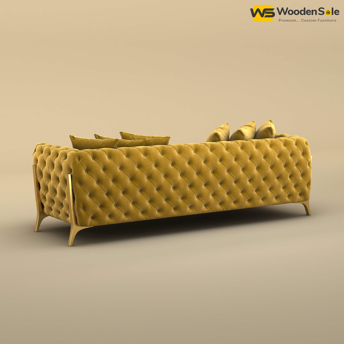 Adhira 3 Seater Premium Sofa (Velvet, Mustard Yellow)