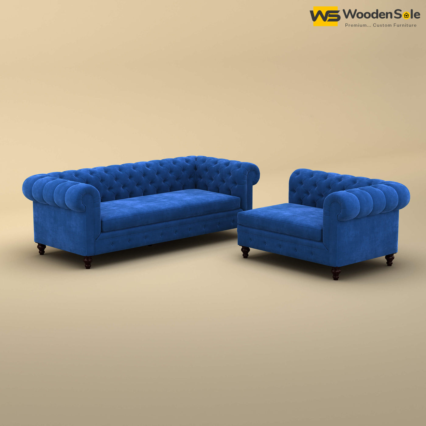 Maharaja Corner Sofa (Velvet, Royal Blue)