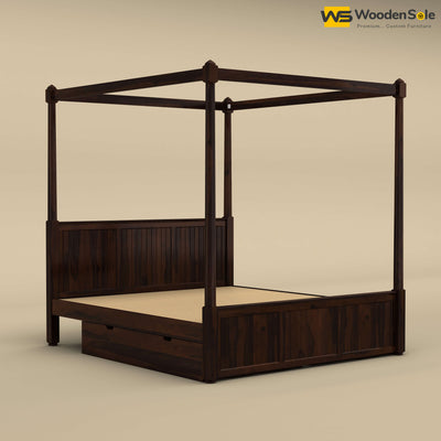 Angelo Poster Bed with Drawer (King Size, Walnut Finish)