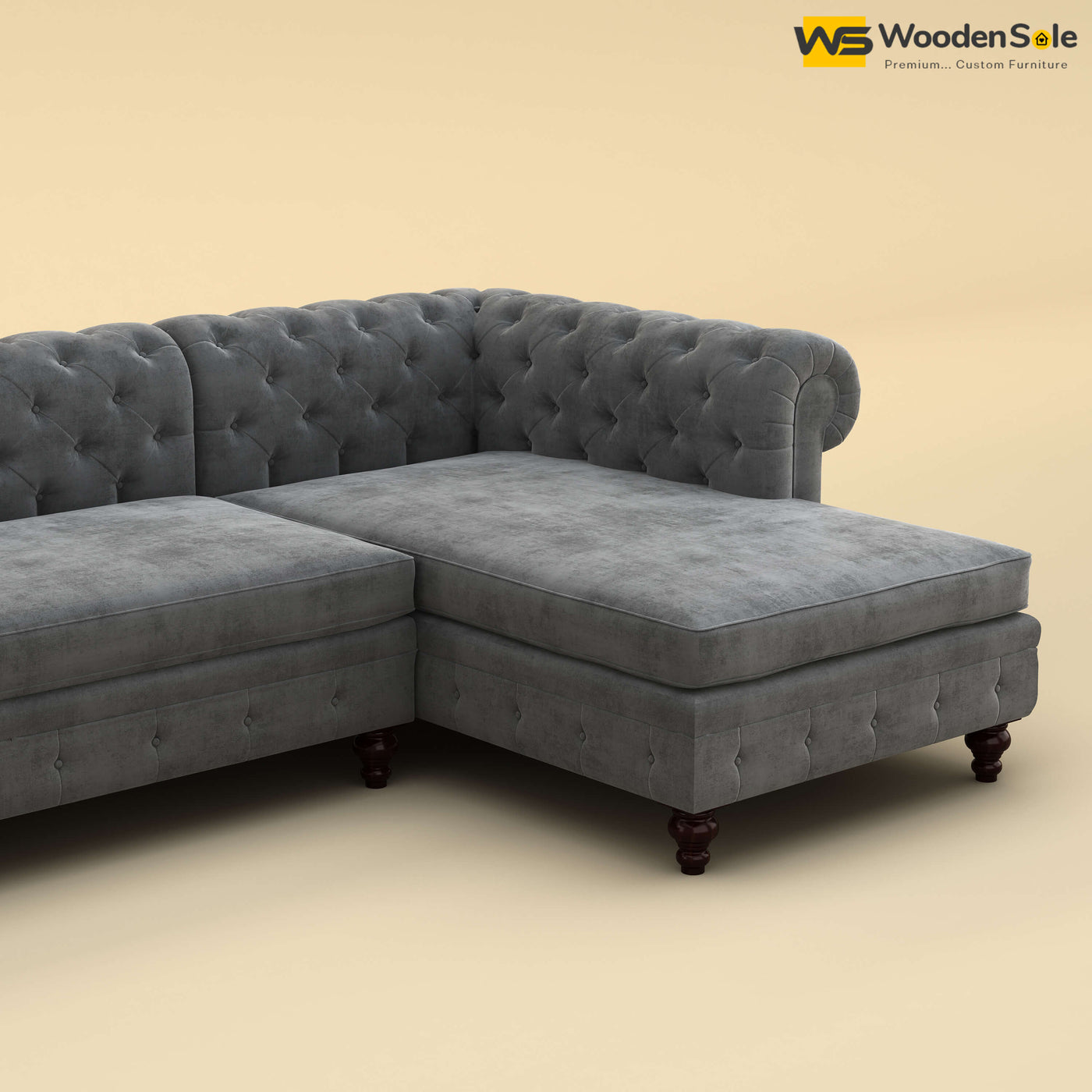 Maharaja L Shaped Sofa (Velvet, Charcoal Gray)