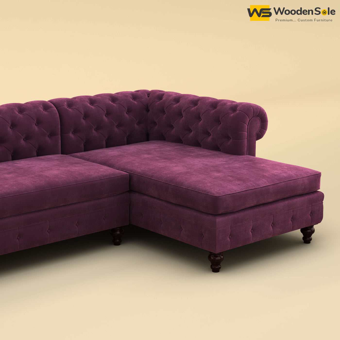 Maharaja L Shaped Sofa (Velvet, Dark Purple)