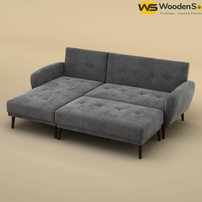 Daisy L Shape Sofa Cum Bed (Velvet, Charcoal Gray)