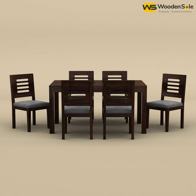 Sheesham Wood 6 Seater Dining Set with Upholstery Chair (Walnut Finish)