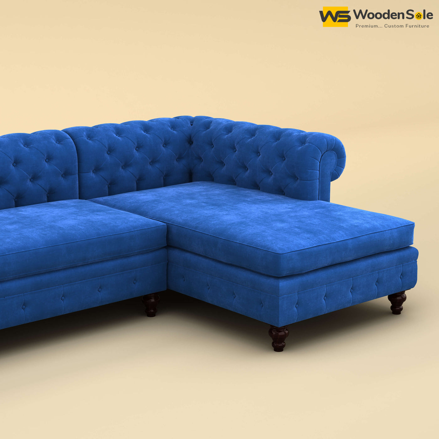 Maharaja L Shaped Sofa (Velvet, Royal Blue)