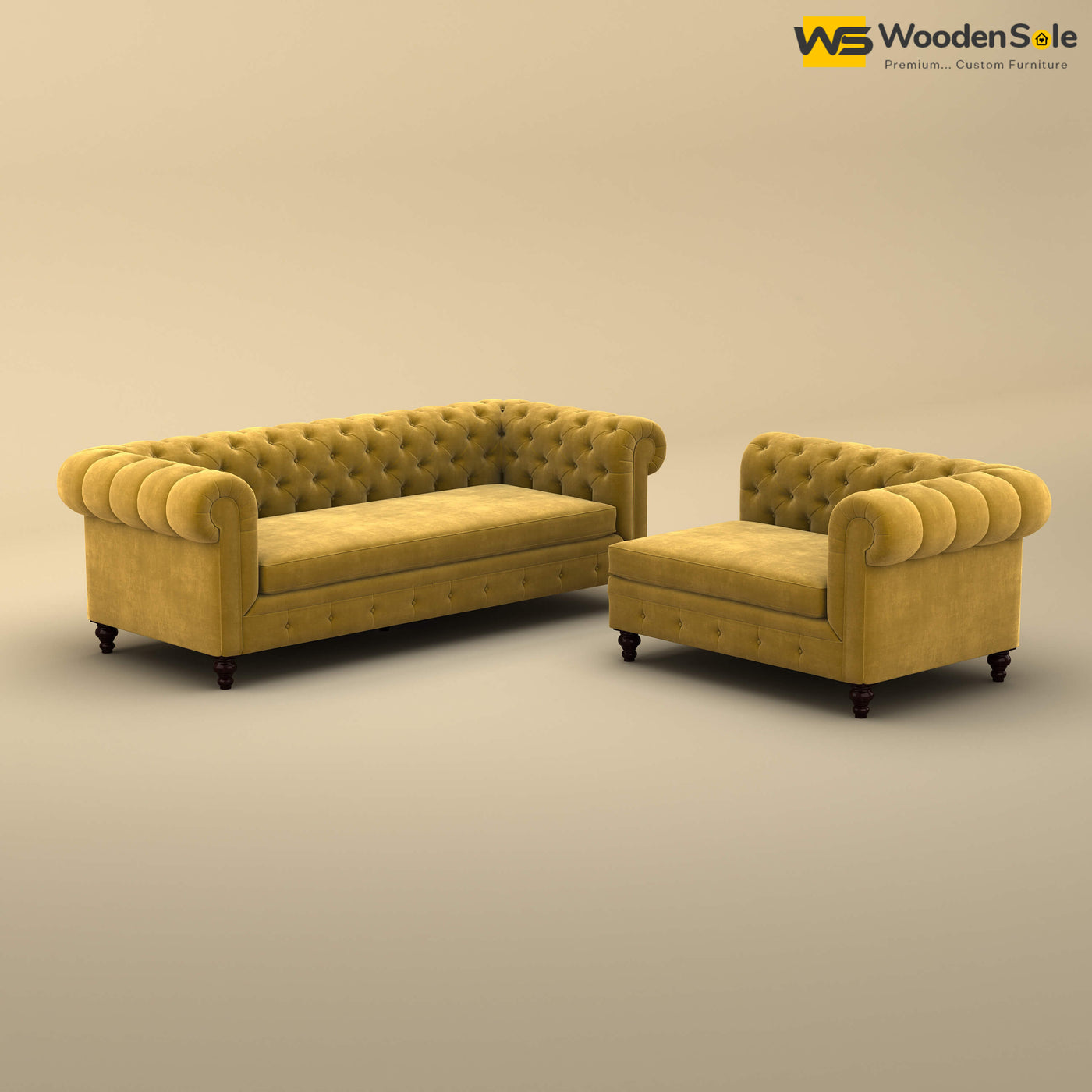 Maharaja Corner Sofa (Velvet, Mustard Yellow)