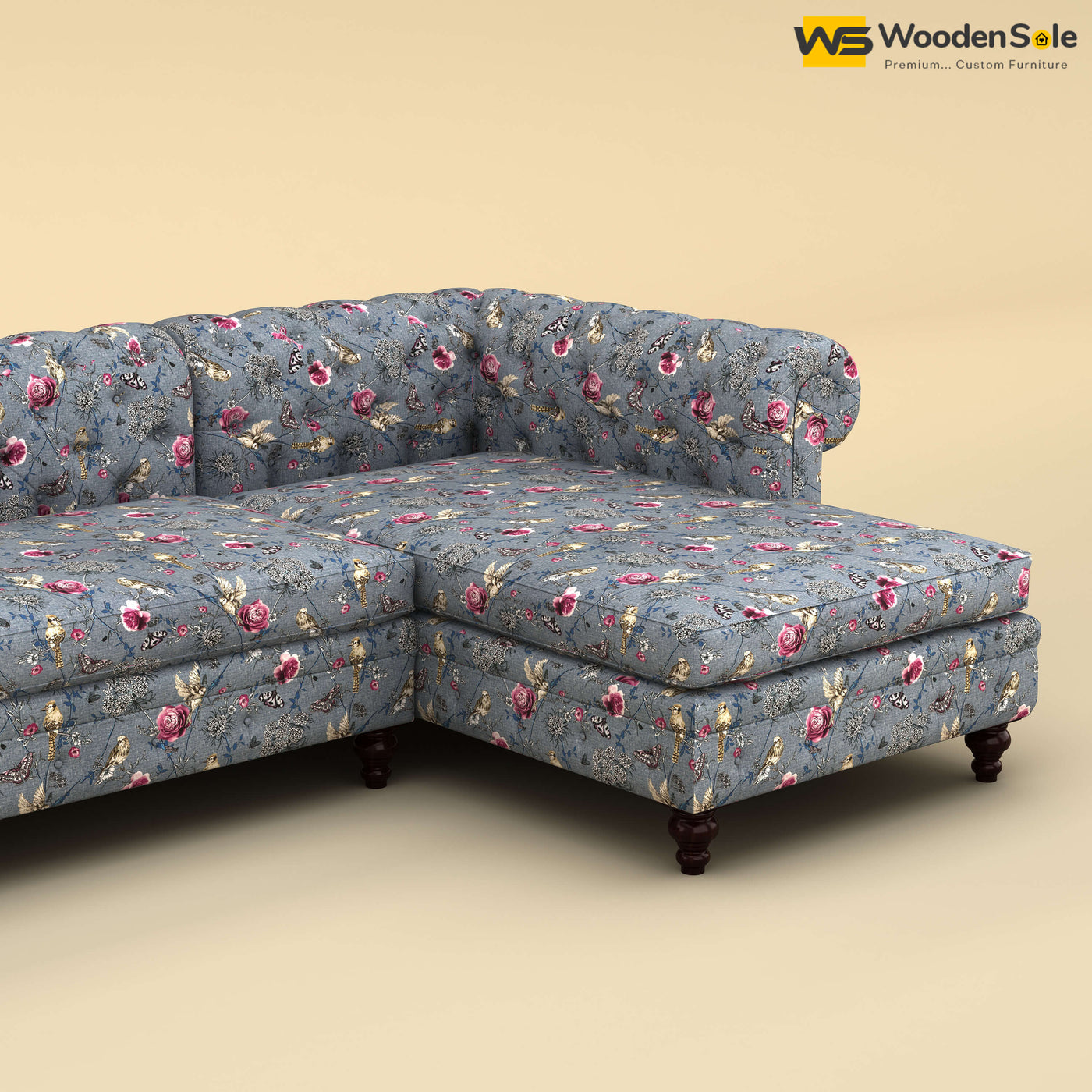 Maharaja L Shaped Sofa (Cotton, Floral Printed)