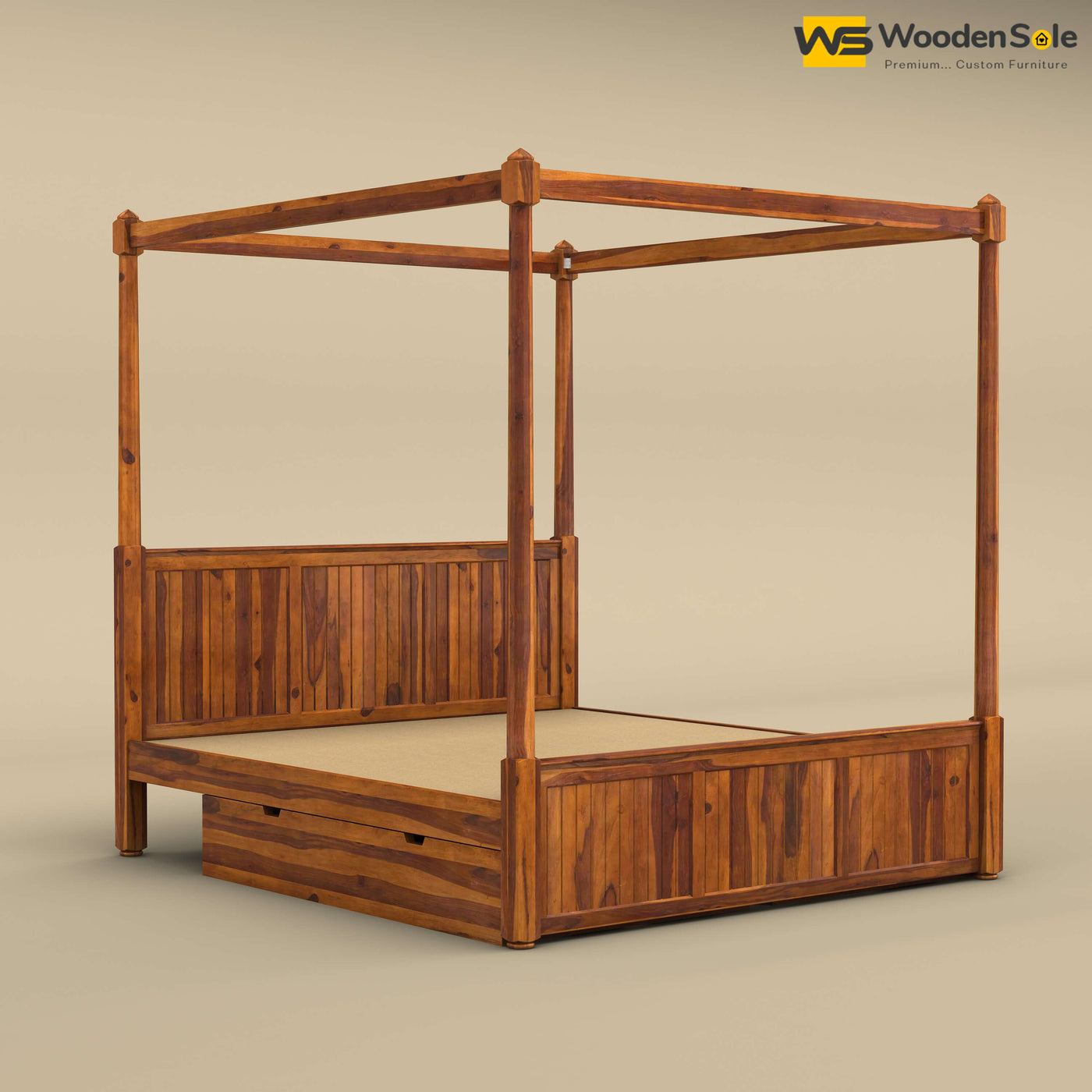 Angelo Poster Bed with Drawer (King Size, Honey Finish)