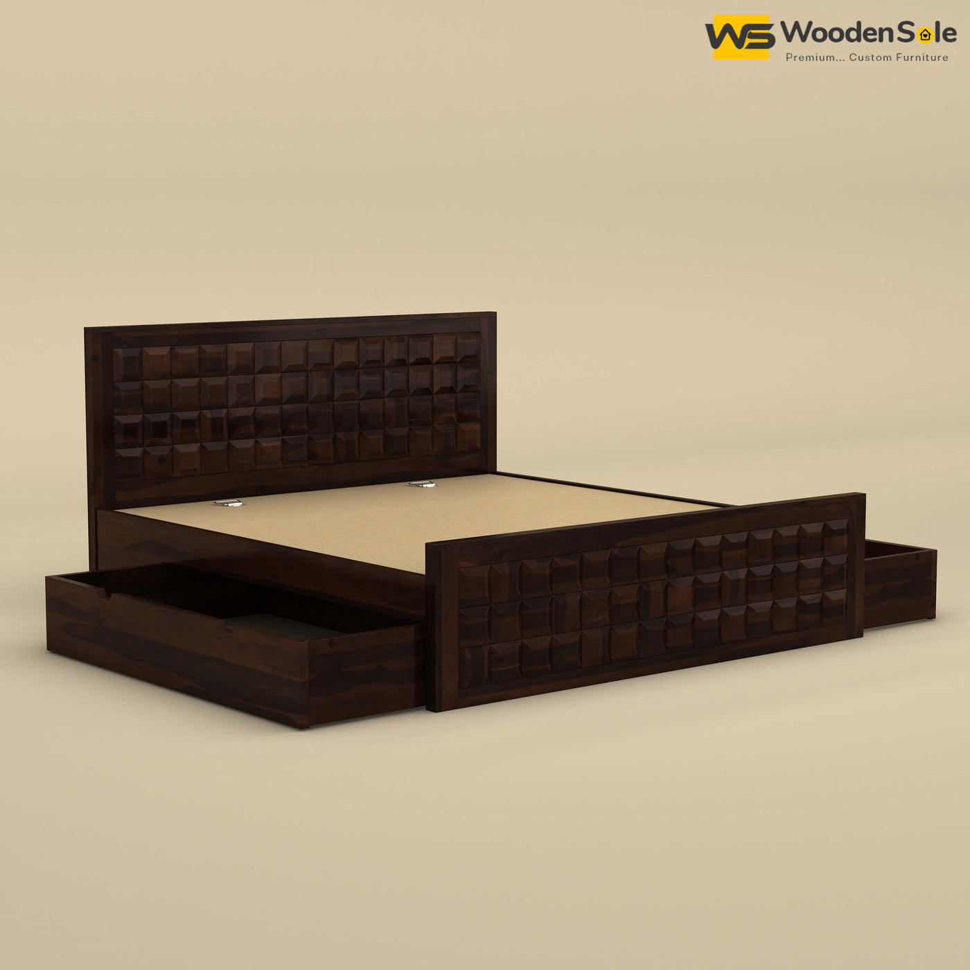 Diamond Drawer Storage Bed (Walnut Finish)