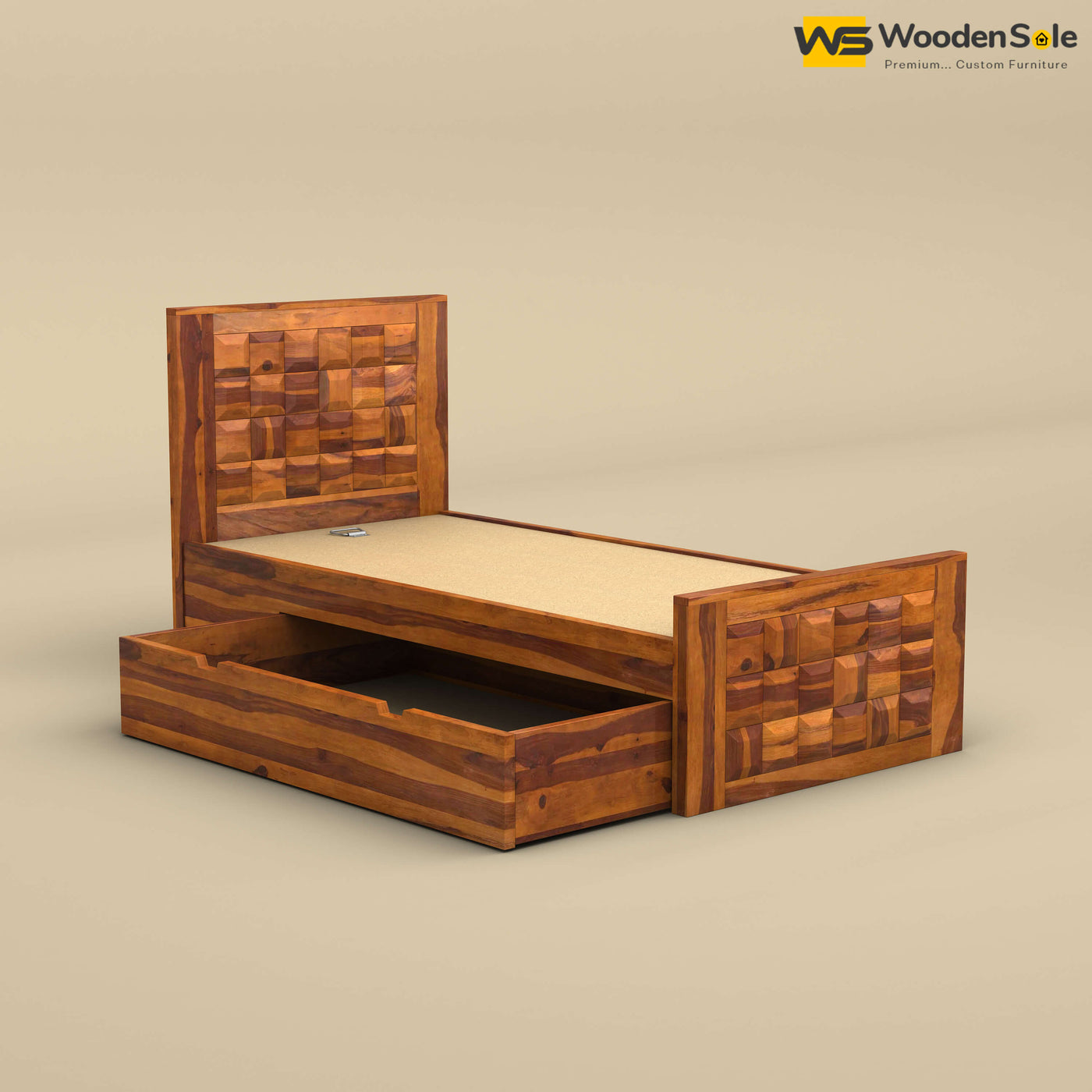 Diamond Drawer Storage Bed (Single, Honey Finish)